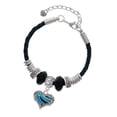 thumbnail image 1 of Delight Jewelry Silvertone Hot Blue Tiger Print Heart Lil Sister Celtic Knot Leather Bead Bracelet, 7"+2" Extender, 1 of 4