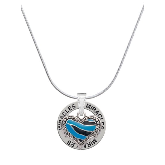 Delight Jewelry Silvertone Hot Blue Tiger Print Heart Miracles Ring Charm Necklace, 18"