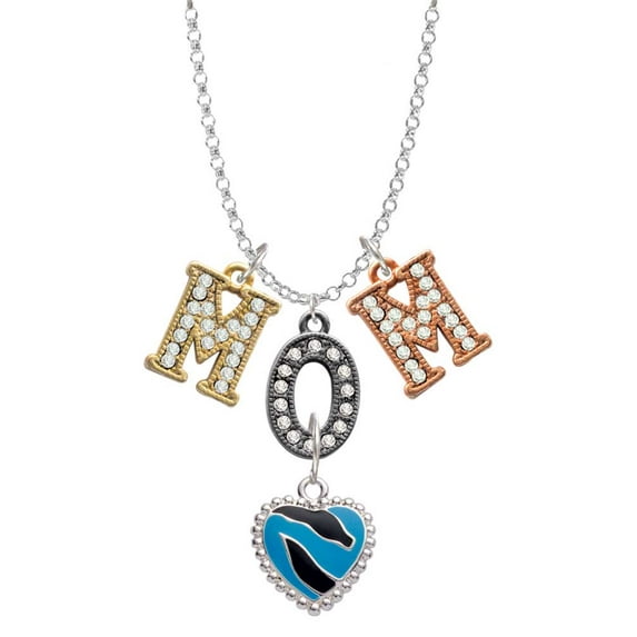 Delight Jewelry Silvertone Hot Blue Zebra Print Heart Multi-Colored Crystal Mom Charm Necklace