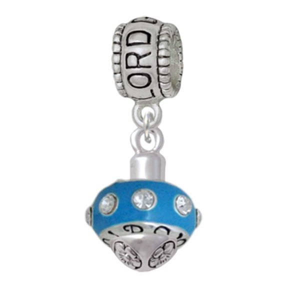Delight Jewelry Silvertone Hot Blue with Crystals Spinner Lord Guide Me Charm Bead