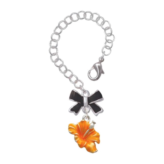 Delight Jewelry Silvertone Hot Orange Hibiscus Flower - Silvertone Black Bow Charm Accessory for Tumblers and Thermal Cups
