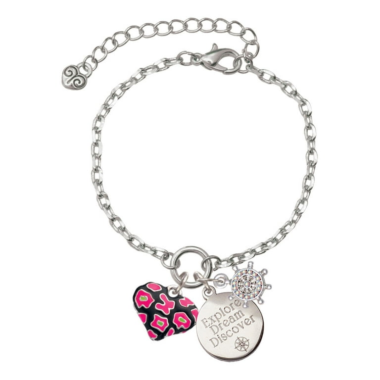 Delight Jewelry Silvertone Hot Pink Cheetah Print Heart Silvertone