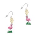 thumbnail image 1 of Delight Jewelry Silvertone Hot Pink Enamel Flamingo with Grass Goldtone Leaf French Earrings, 1 of 4