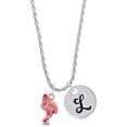 thumbnail image 1 of Delight Jewelry Silvertone Hot Pink Flamingo Silvertone Script Initial Disc - L - Charm Necklace, 20"+3", 1 of 4