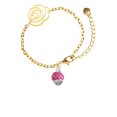 thumbnail image 1 of Delight Jewelry Silvertone Hot Pink Giraffe Print Spinner Gold-tone Flower Link Chain Bracelet, 6.75"+2" Extender, 1 of 3