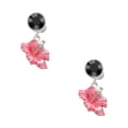 thumbnail image 1 of Delight Jewelry Silvertone Hot Pink Hibiscus Flower Black Crystal Clip on Earrings, 1 of 5