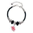 thumbnail image 1 of Delight Jewelry Silvertone Hot Pink Hibiscus Flower Niece Celtic Knot Leather Bead Bracelet, 7"+2" Extender, 1 of 4