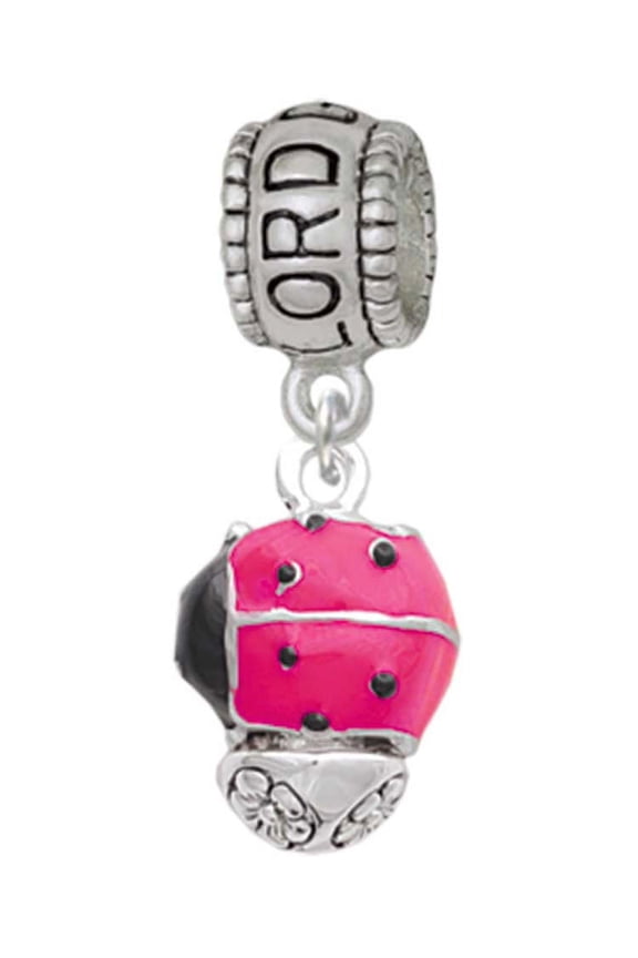 Silvertone Hot Pink Ladybug Spinner Lord Guide Me Charm Bead