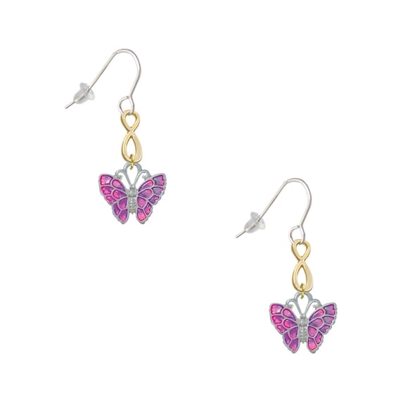 Delight Jewelry Silvertone Hot Pink & Purple Butterfly Gold Tone Infinity French Earrings