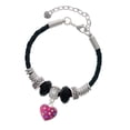 thumbnail image 1 of Delight Jewelry Silvertone Hot Pink Resin Heart in Frame Mom Celtic Knot Leather Bead Bracelet, 7"+2" Extender, 1 of 4