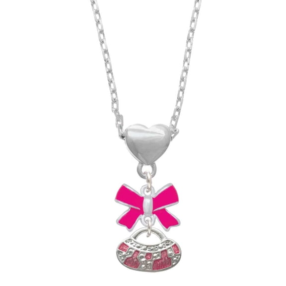 Delight Jewelry Silvertone Hot Pink Retro Purse Hot Pink Bow Heart Necklace