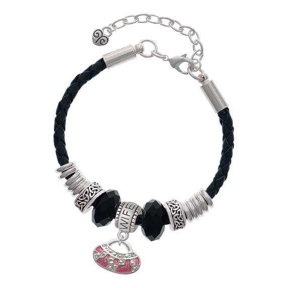 Delight Jewelry Silvertone Hot Pink Retro Purse Wife Celtic Knot Leather Bead Bracelet, 7"+2" Extender