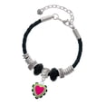 thumbnail image 1 of Delight Jewelry Silvertone Hot Pink & Silvertone Lime Green Heart with Black Ruffles Big Sister Celtic Knot Leather Bead Bracelet, 7"+2" Extender, 1 of 4