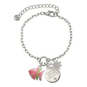 DELIGHT JEWELRY Silvertone Hot Pink Tropical Fish with Lime Green Stripe Silvertone Discover Dream Explore Zoey Charm Bracelet, 6.5+2" Extender