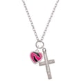thumbnail image 1 of Delight Jewelry Silvertone Hot Pink Zebra Print Heart Be Strong and Courageous Engraved Cross Zoey Necklace, 28", 1 of 4