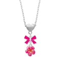 thumbnail image 1 of Delight Jewelry Silvertone Hot Pink and Orange Flower Hot Pink Bow Heart Necklace, 1 of 1