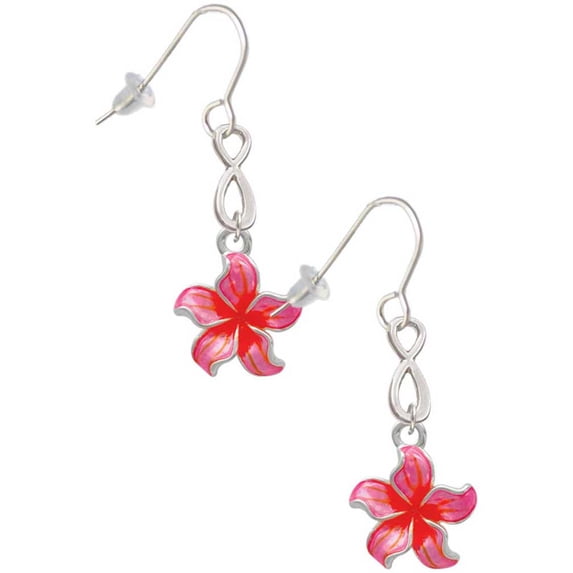 Delight Jewelry Silvertone Hot Pink and Orange Plumeria Flower Silver tone Infinity French Earrings