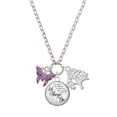 thumbnail image 1 of Delight Jewelry Silvertone Hot Purple Butterfly with 2 Crystals Let Things Go Fall Zoey Charm Necklace, 28", 1 of 4