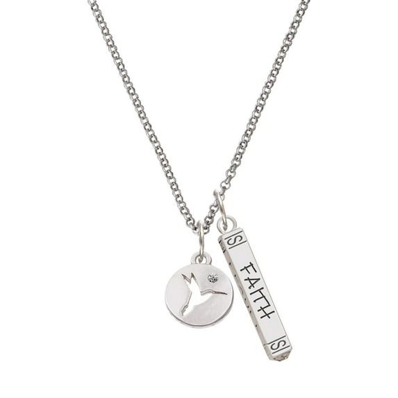 Delight Jewelry Silvertone Hummingbird Disc Silvertone Believe Faith Prayer Hope Bar Charm Necklace, 23"