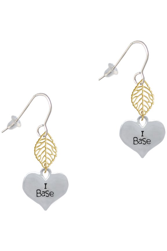 Silvertone I Base Heart Goldtone Leaf French Earrings