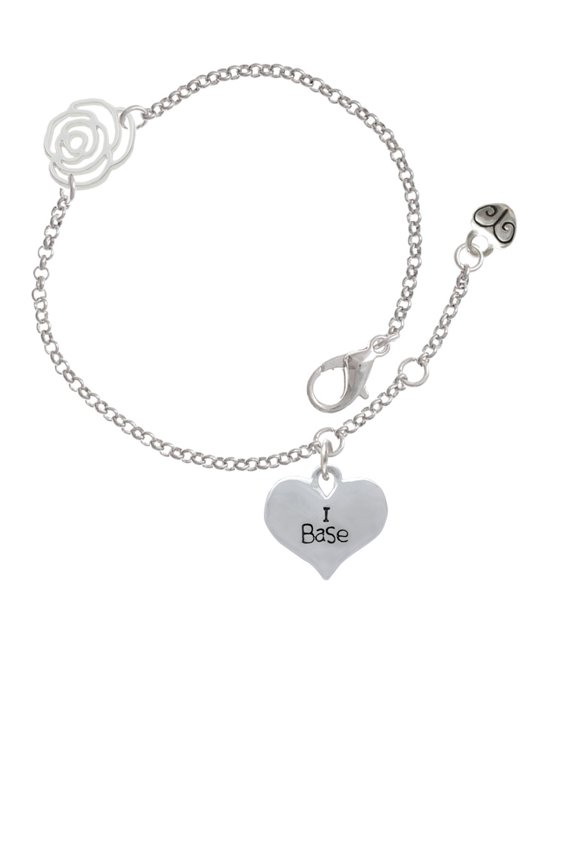 Silvertone I Base Heart Silver-tone Rose Link Chain Bracelet, 6.25"+1.75" Extender