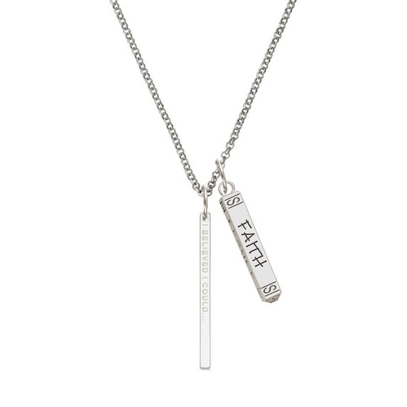 Delight Jewelry Silvertone I Believed I Could Thin Bar Silvertone Believe Faith Prayer Hope Bar Charm Necklace, 23"