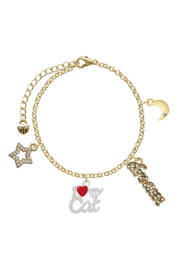 Silvertone I Heart My Cat Goldtone Dream Big Charm Bracelet, 7.5+2" Extender