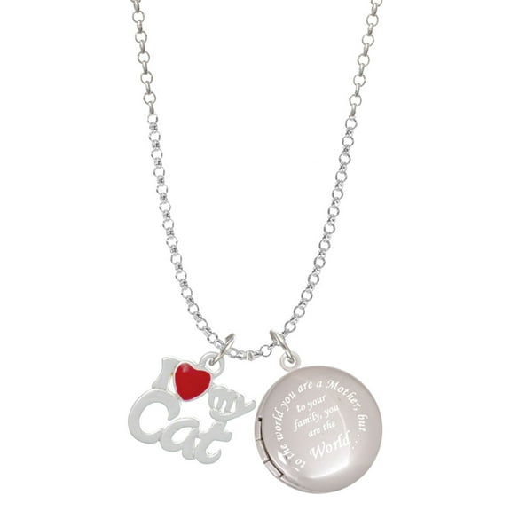 Delight Jewelry Silvertone I Heart My Cat To the World You are a Mother Locket Necklace
