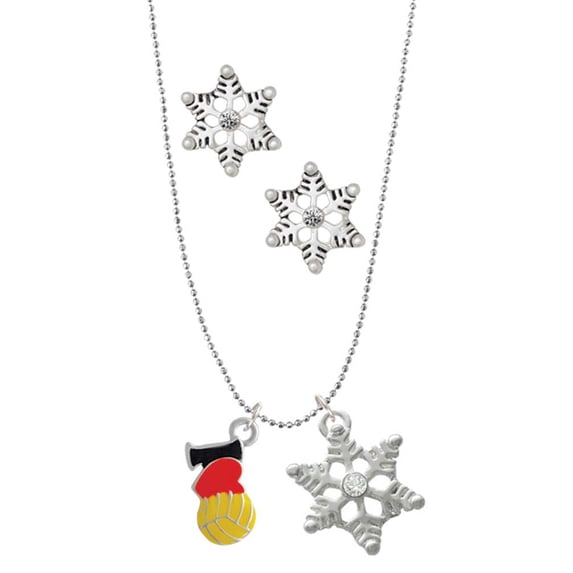 Delight Jewelry Silvertone I Love Water polo - Red Heart Silver tone Snowflake Charm Necklace and Stud Earrings