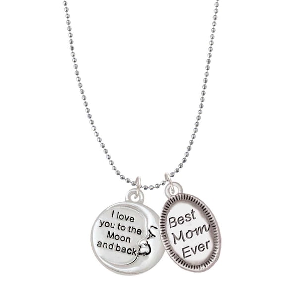 Delight Jewelry Silvertone I Love You to the Moon and Back Best Mom Ever Charm Necklace