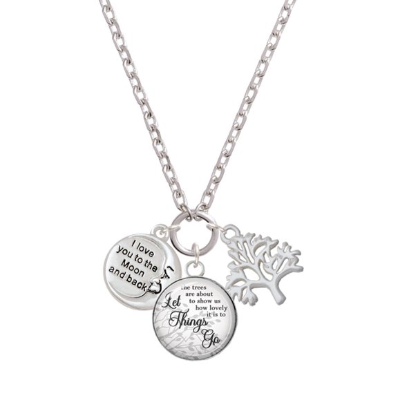 Delight Jewelry Silvertone I Love You to the Moon and Back Let Things Go Fall Zoey Charm Necklace, 28"
