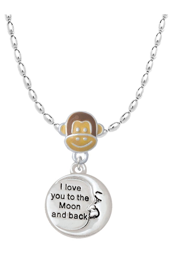 Silvertone I Love You to the Moon and Back Mia Monkey Charm Necklace