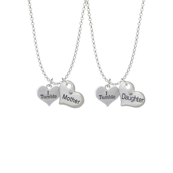Delight Jewelry Silvertone I Tumble Heart Mother & Daughter Heart Necklaces (Set of 2), 19"+2"