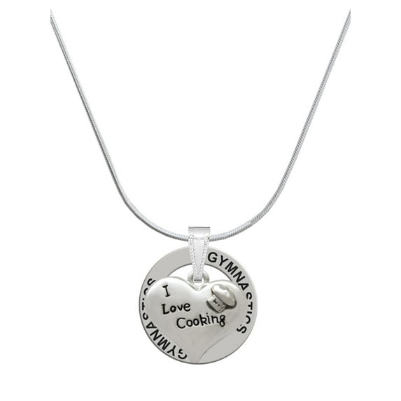 Delight Jewelry Silvertone I love Cooking Heart with Chef Hat Gymnastics Ring Charm Necklace, 18"