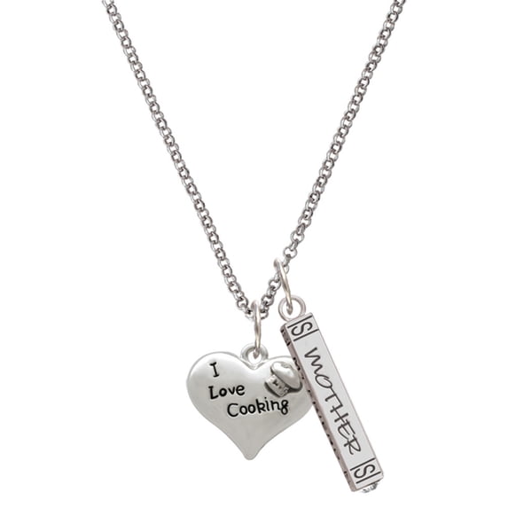 Delight Jewelry Silvertone I love Cooking Heart with Chef Hat Silvertone Mother Daughter Bar Charm Necklace, 23"