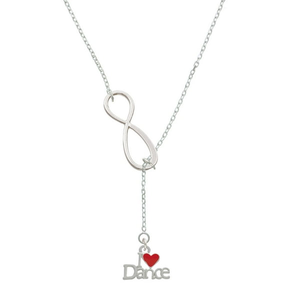 Delight Jewelry Silvertone I love Dance with Red Heart Silver tone Elegant Infinity Lariat Necklace