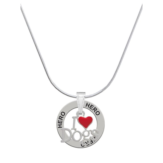 Delight Jewelry Silvertone I love Dogs with Red Heart Hero Ring Charm Necklace, 18"