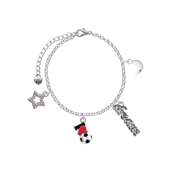 Delight Jewelry Silvertone I love Soccer - Red Heart Silvertone Dream Big Charm Bracelet, 7.5+2" Extender