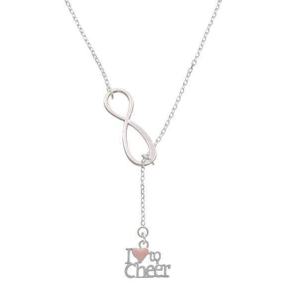 Delight Jewelry Silvertone I love to Cheer with Pink Heart Silver tone Elegant Infinity Lariat Necklace