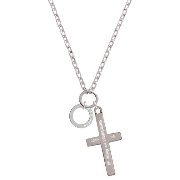 Delight Jewelry Silvertone I'm A Fighter Eternity Ring Be Strong and Courageous Engraved Cross Zoey Necklace, 28"