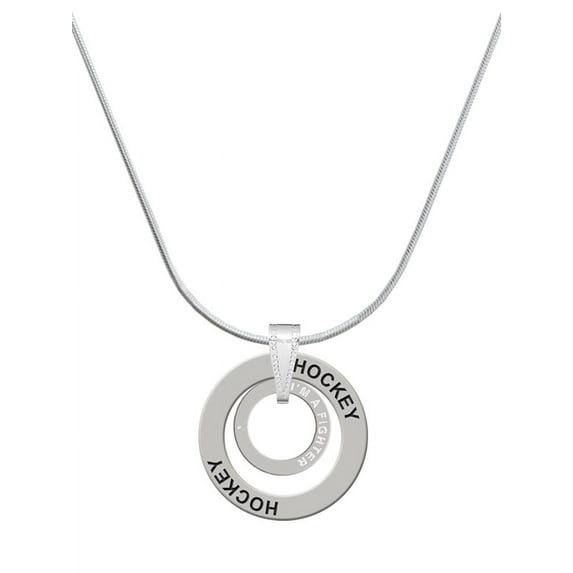 Delight Jewelry Silvertone I'm A Fighter Eternity Ring Hockey Ring Charm Necklace, 18"
