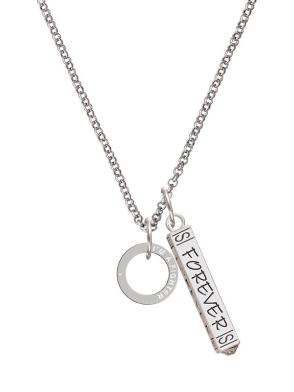 Silvertone I'm A Fighter Eternity Ring Silvertone Forever Bar Charm Necklace, 23"