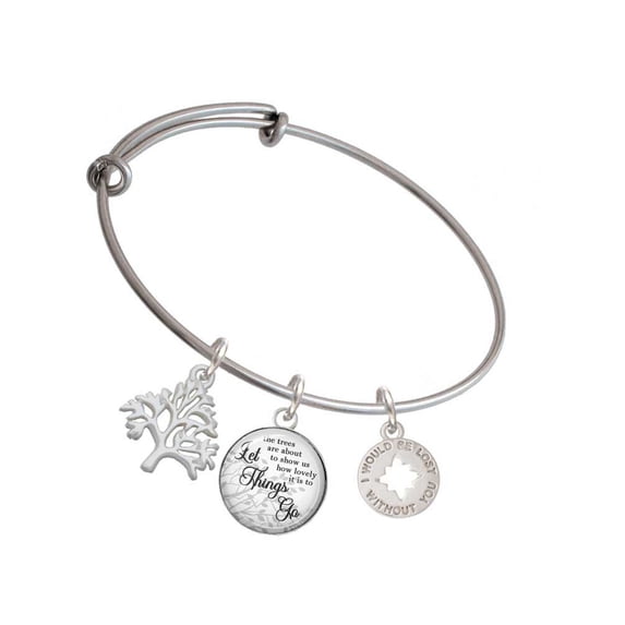 Delight Jewelry Silvertone I would be lost without you Silvertone Let Things Go Tree Charm Bangle Bracelet