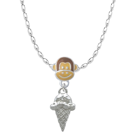 Delight Jewelry Silvertone Ice Cream Cone Mia Monkey Charm Necklace
