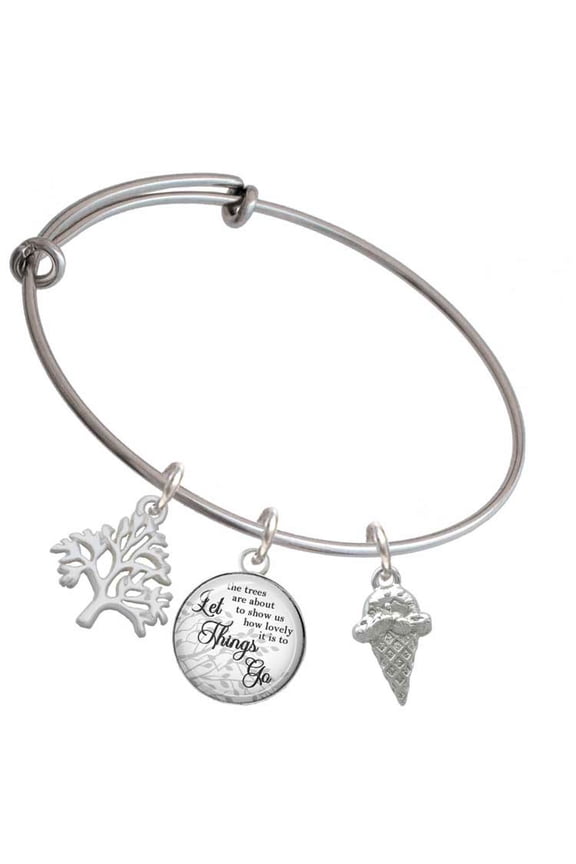 Silvertone Ice Cream Cone Silvertone Let Things Go Tree Charm Bangle Bracelet