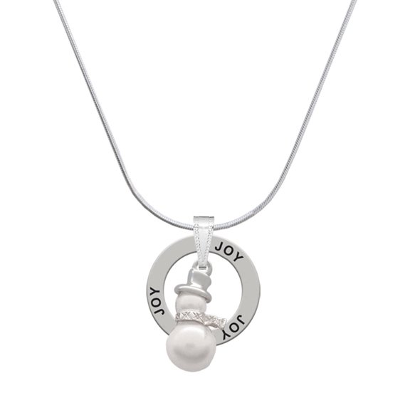 Delight Jewelry Silvertone Imitation Pearl Snowman Joy Ring Charm Necklace, 18"