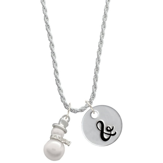 Delight Jewelry Silvertone Imitation Pearl Snowman Silvertone Script Initial Disc - & - Charm Necklace, 20"+3"