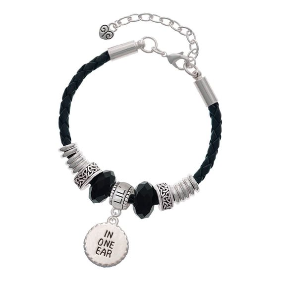 Delight Jewelry Silvertone In One Ear ''Out the Other'' Middle Sister Celtic Knot Leather Bead Bracelet, 7"+2" Extender