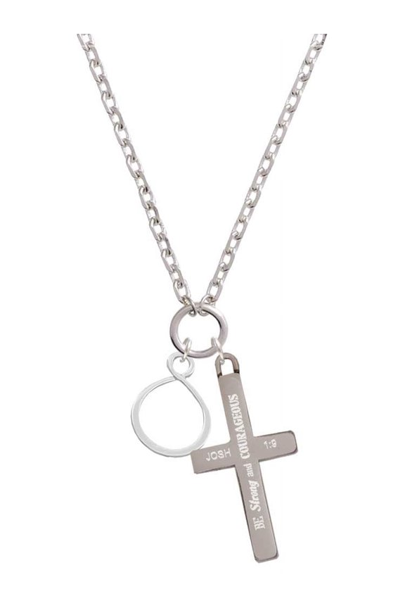 Silvertone Infinity Loop Be Strong and Courageous Engraved Cross Zoey Necklace, 28"