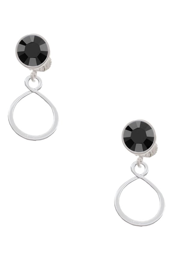 Silvertone Infinity Loop Black Crystal Clip on Earrings